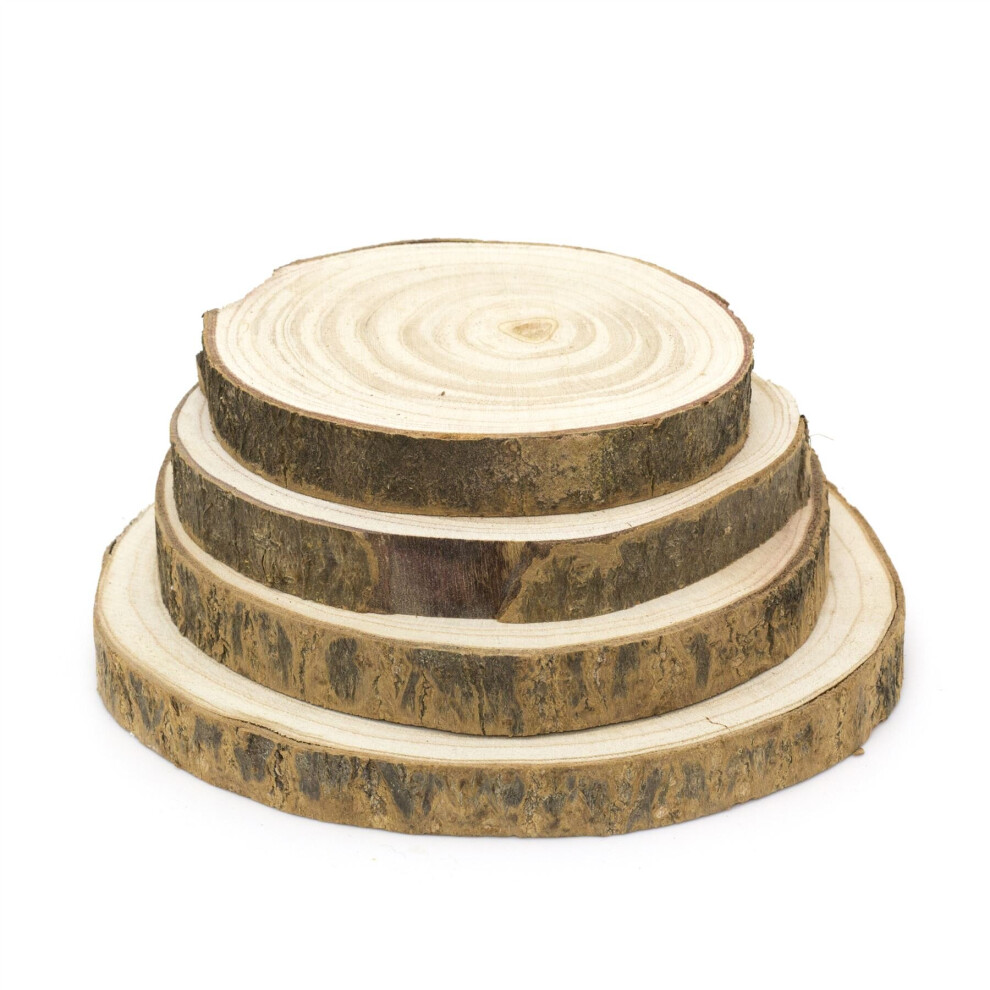 4 Piece Wood Bark Log Slices | Rustic Candle Stand | Centerpiece