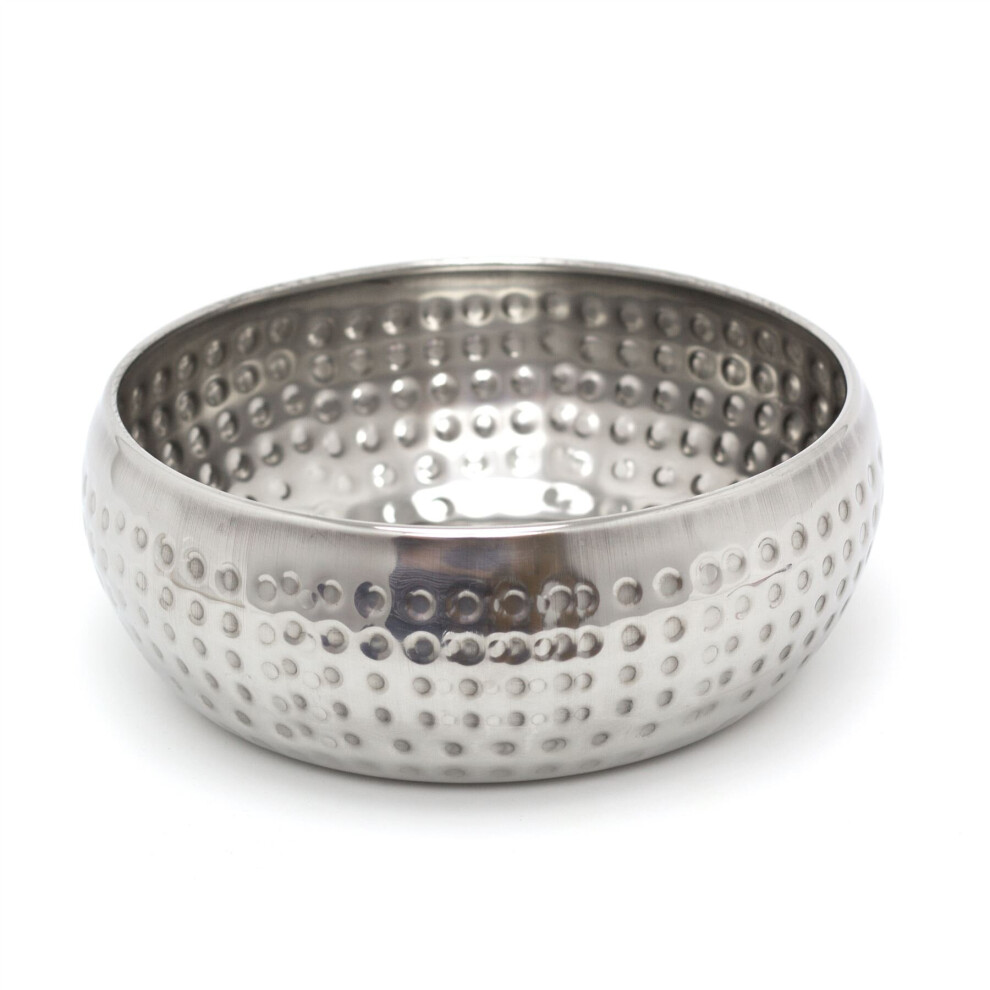 15cm Stylish Silver Metal Kitchen Bowl | Round Stainless Steel Display Dish With Hammered Detail | Snack Bowl