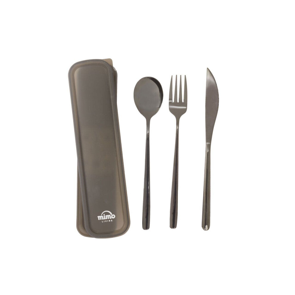 3Pc Black Cutlery Set with Box, Modern Stainless Steel Cutlery Set, Portable Contemporary Cutlery Set