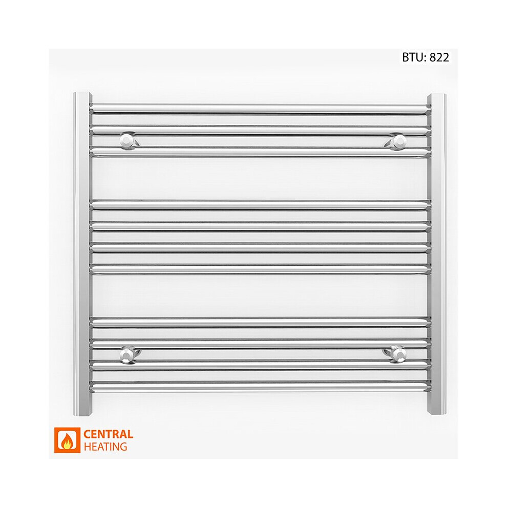 (700 x 600mm (BTU: 822), Chrome Straight Valves) 700mm Wide Chrome Towel Rail Radiator With Valves