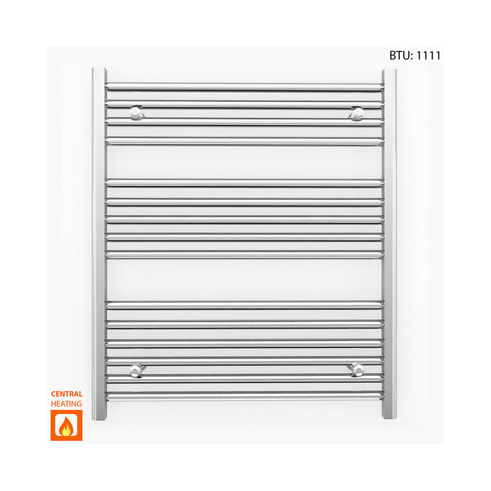 (700 x 800mm (BTU: 1111), Chrome Straight Valves) 700mm Wide Chrome Towel Rail Radiator With Valves