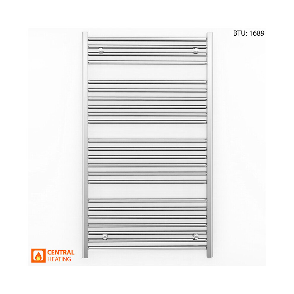 (700 x 1200mm (BTU: 1689), Chrome Straight Valves) 700mm Wide Chrome Towel Rail Radiator With Valves