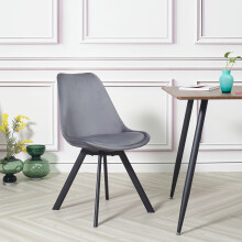 (Grey, One Chair Only) Mmilo Velvet Tulip PyramidDining Chairs with Black Metal Legs