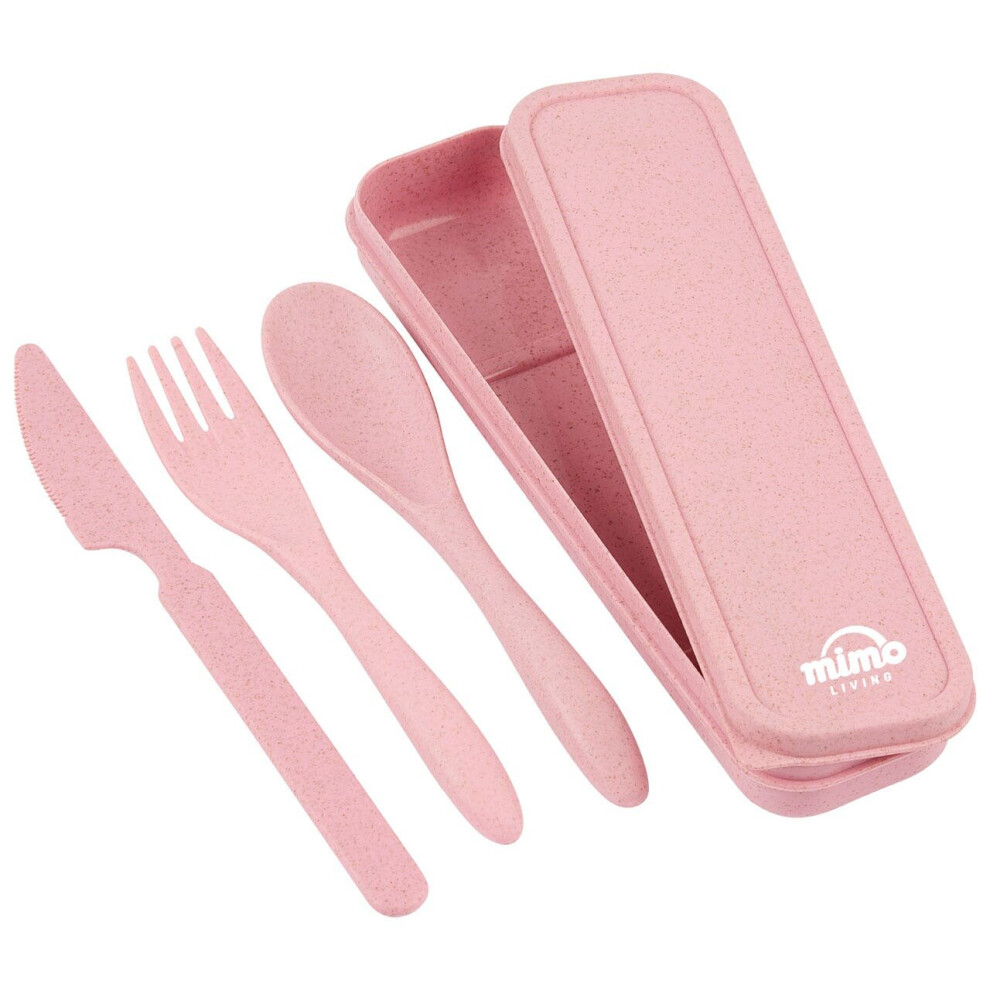 3 Pc Pink Wheat Straw Cutlery Set, Spoon and Fork Set, Natural Serving Fork and Spoon, Unique Cutlery Set