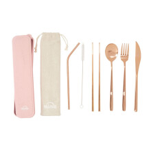 6 Pc Rose Gold Straw Cutlery Set with Box, Spoon and Fork Set, Serving Fork and Spoon, Unique Cutlery Set
