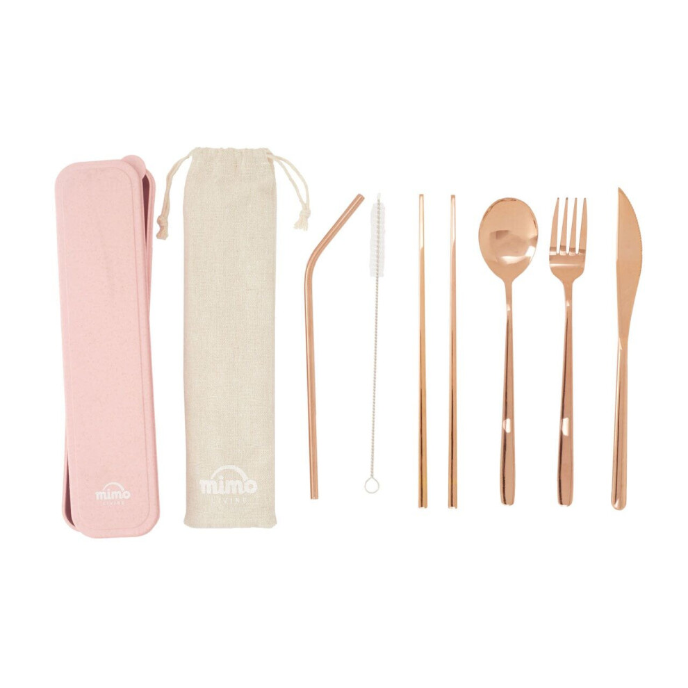 Interiors by Premier 6 Pc Rose Gold Straw Cutlery Set with Box, Spoon and Fork Set, Serving Fork and Spoon, Unique Cutlery Set