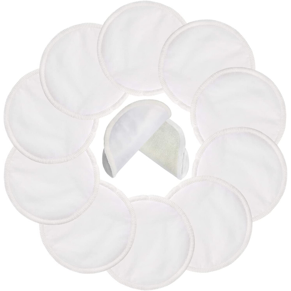 Pinowu Reusable Organic Bamboo Cotton Nursing Breast Pads (10Pcs) - Washable Breastfeeding Pads Highly Absorbent & Hypoallergenic With Laundry Bag (