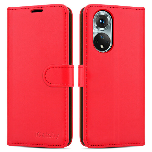 (Red) iCatchy for Honor 50 Leather Wallet Case 1