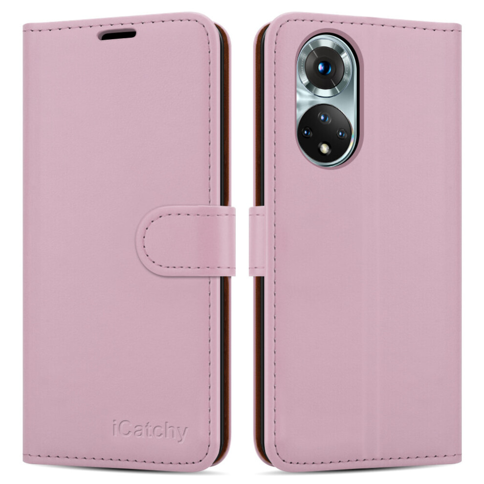 (Rose Gold) Icatchy For Honor 50 Leather Wallet Case Pink 5056298010950