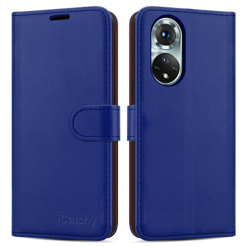 (Blue) iCatchy for Honor 50 Leather Wallet Case