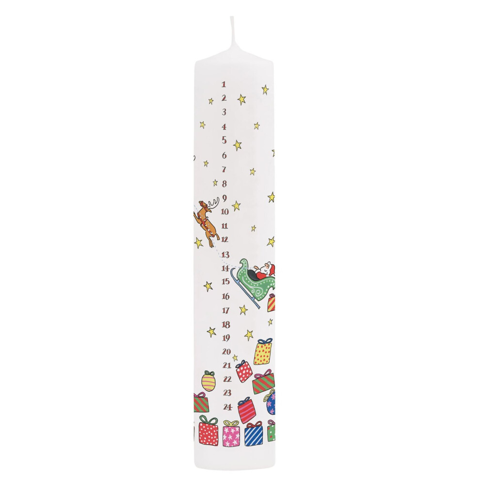 Traditional Countdown To Christmas Advent Dinner Pillar Candle - Santa's Sleigh And Reindeer Design (Large Size)