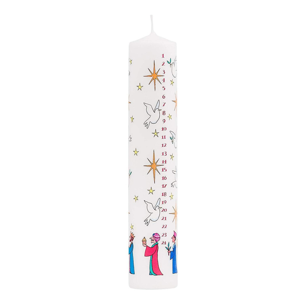 Carousel Traditional Countdown To Christmas Advent Dinner Pillar Candle ~ Wise Men Design (Large Size) White