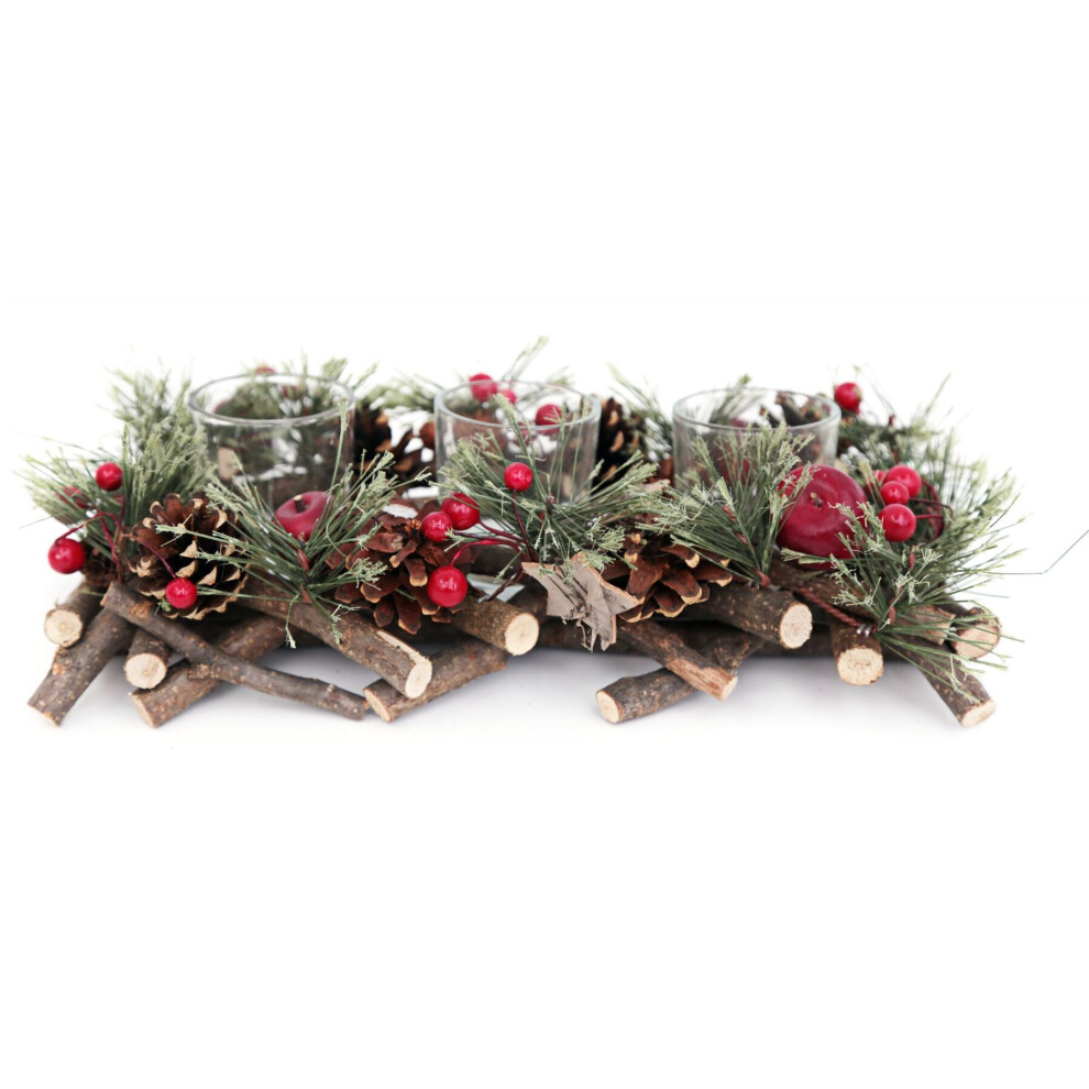 Handcrafted Christmas Triple Tealight Candle Holder ~ Xmas Table Centrepiece