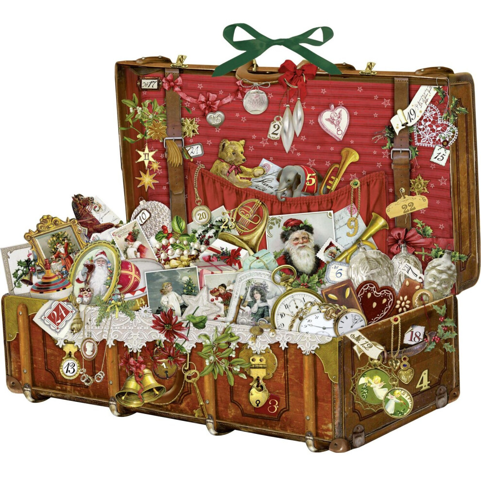 Carousel Deluxe Traditional Card Advent Calendar Large - Nostalgic Christmas Suitcase Red/Gold