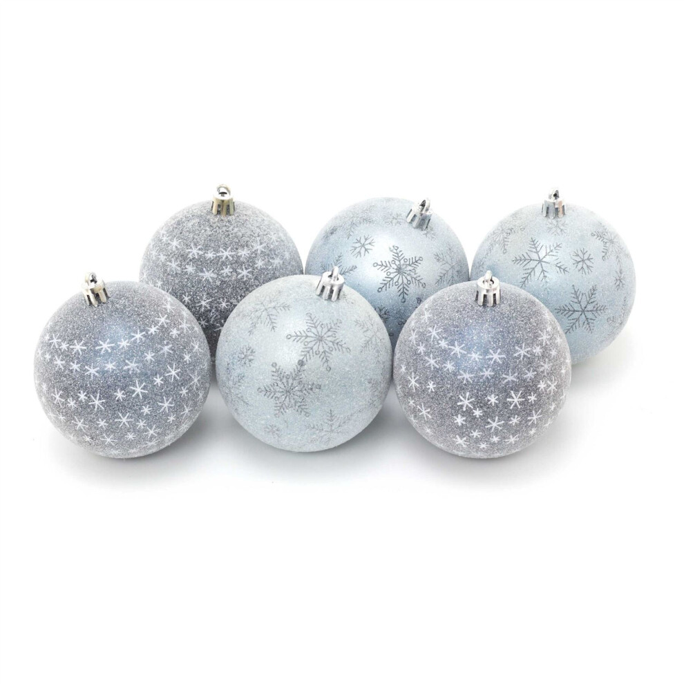 Carousel 6 Piece Frosted Christmas Baubles | Christmas Tree Decorations | Xmas Baubles Christmas Decor Blue
