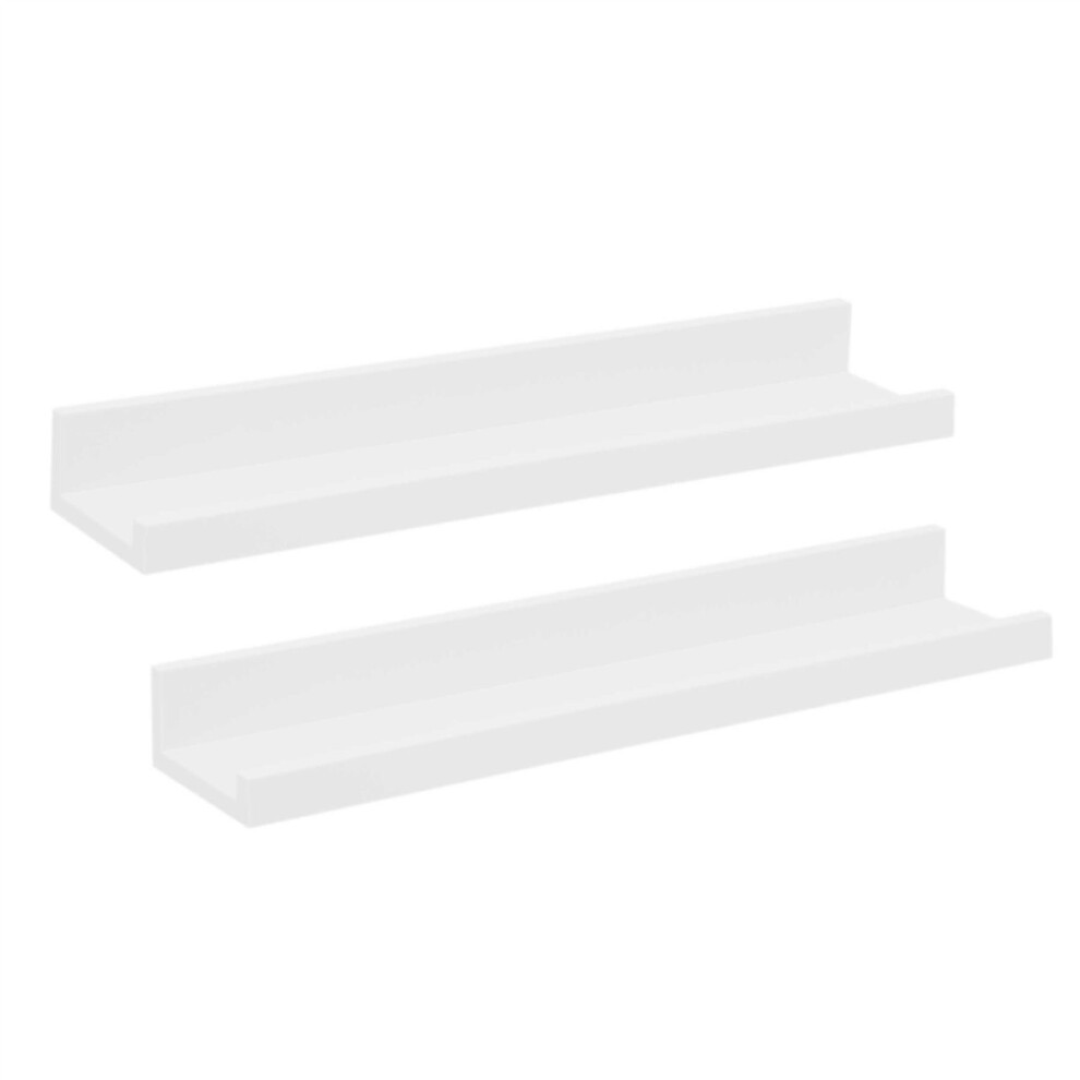 Set Of 2 Floating Shelves Photo Display Wall Shelves | Pack Of 2 Abs Plastic Picture Shelves | Spice Rack Ornament Shelving Set - White
