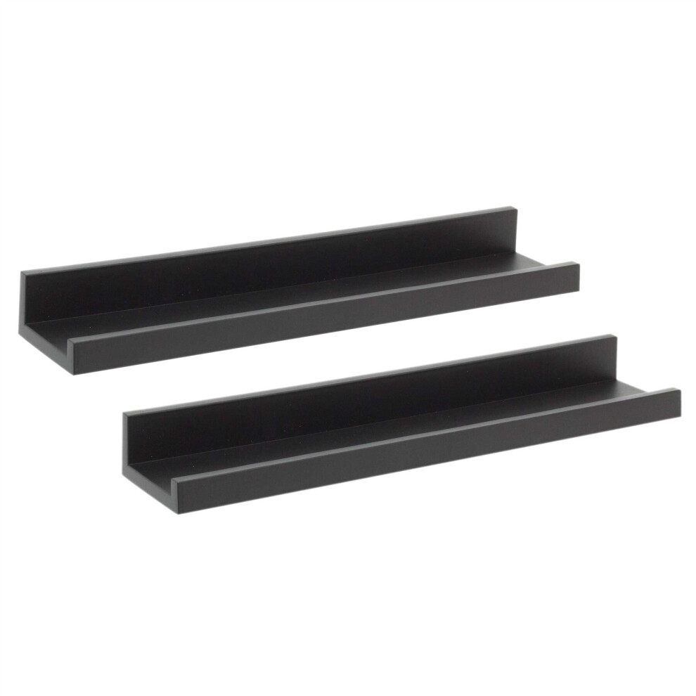 Set Of 2 Floating Shelves Photo Display Wall Shelves | Pack Of 2 Abs Plastic Picture Shelves | Spice Rack Ornament Shelving Set - Black