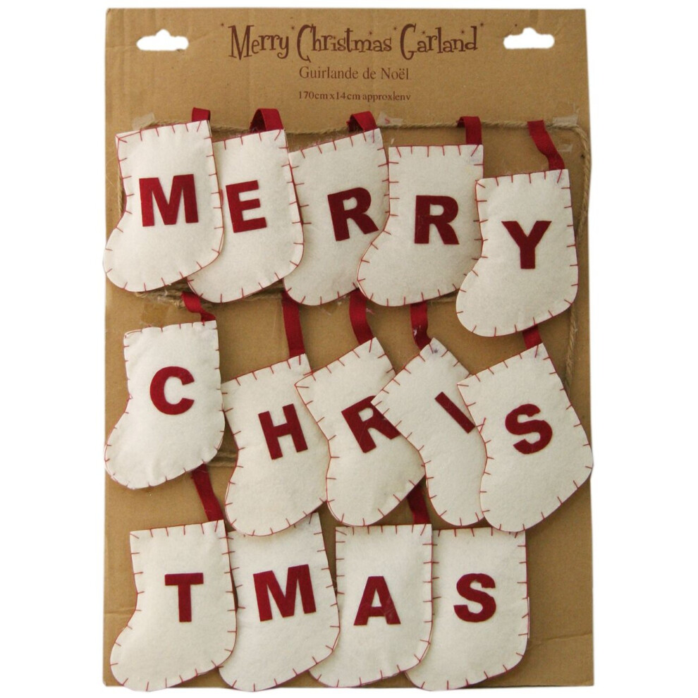 Shabby Chic Style Christmas Bunting Garland Decoration  ~ White Stocking Merry Christmas Bunting