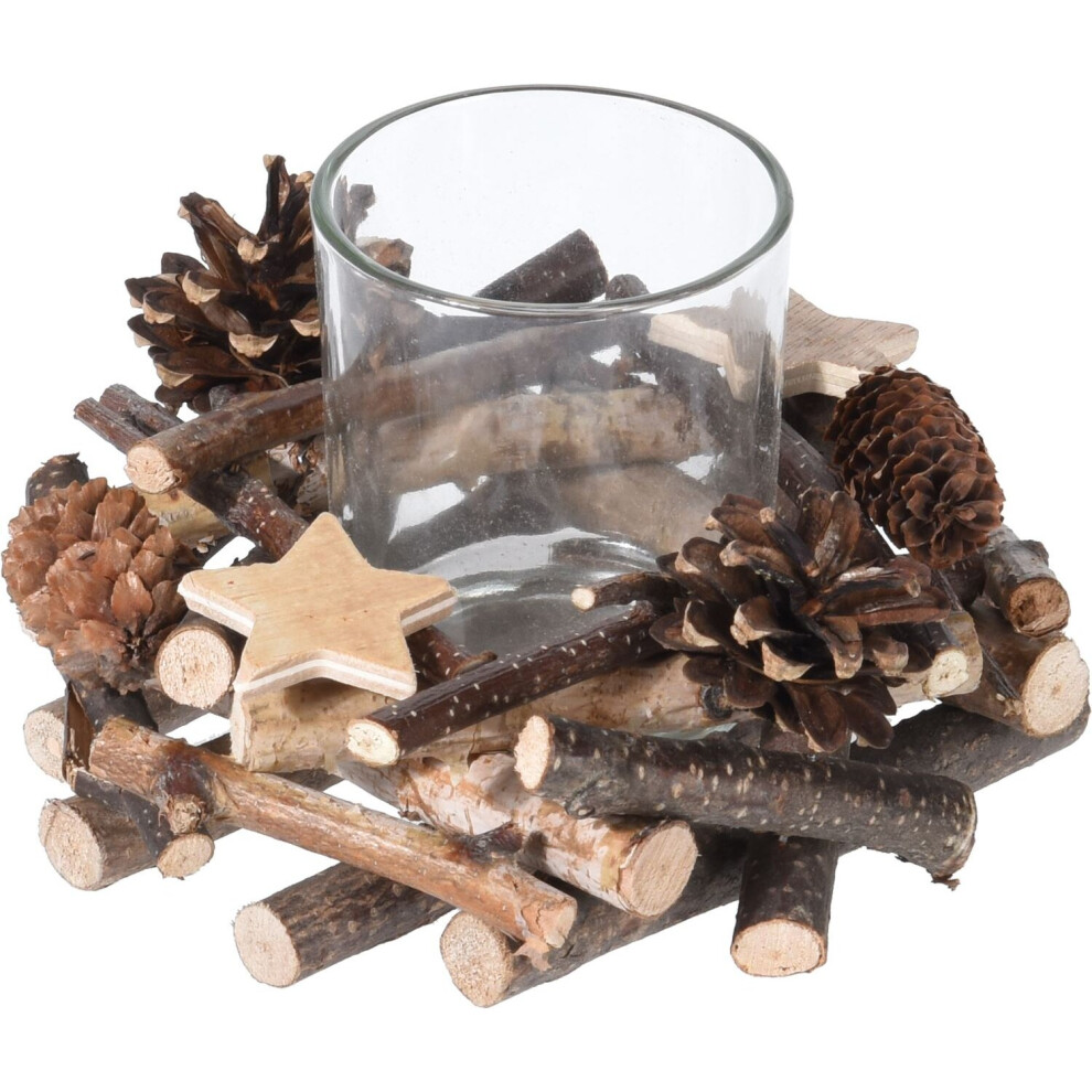 Carousel Rustic Wooden Glass Festive Christmas Tealight Candle Holder Decoration Centerpiece