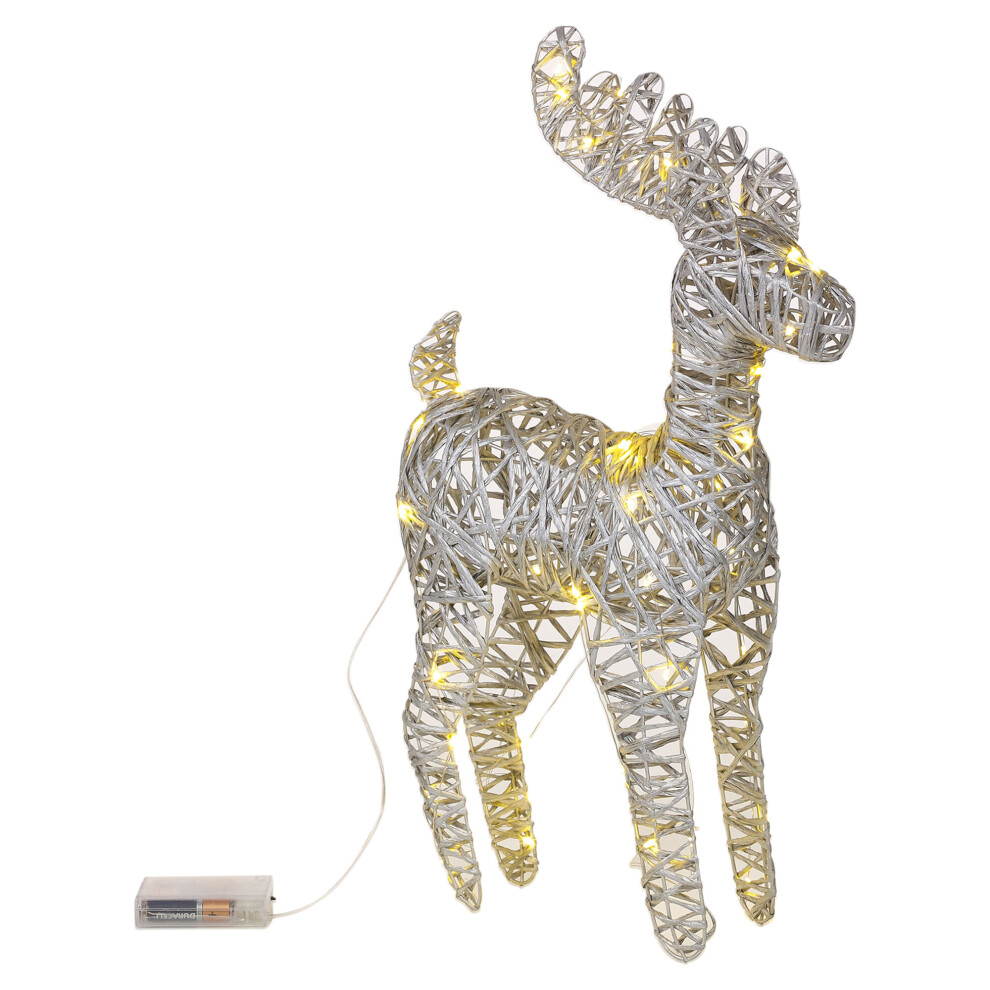 (Metallic Silver) LED Reindeer 60cm Plastic Rattan Wire Christmas