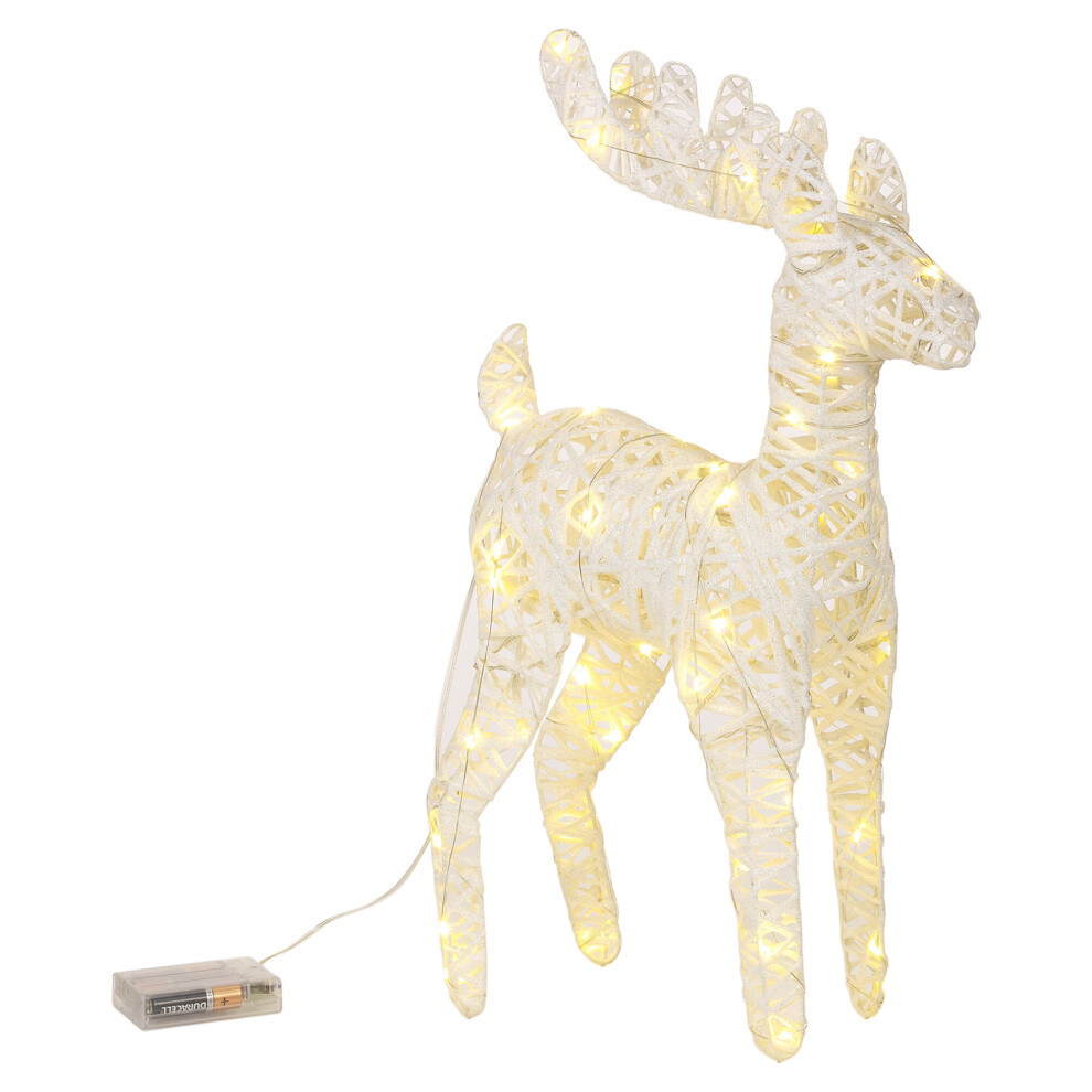 (White Glitter) LED Reindeer 60cm Plastic Rattan Wire Christmas