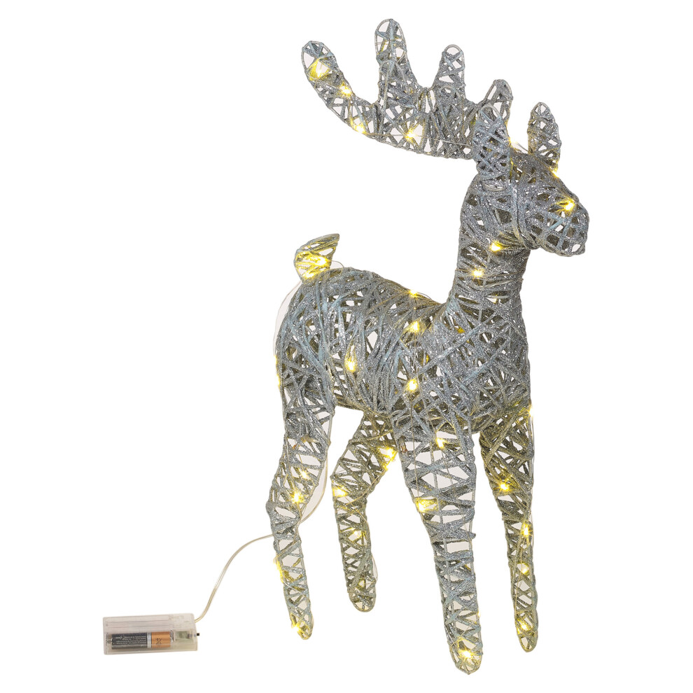 (Silver Glitter) LED Reindeer 60cm Plastic Rattan Wire Christmas