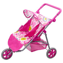 BiBi Doll Twin Dolls Pink Pram Double Baby Doll Stroller 3 Wheel Foldable Pushchair Buggy