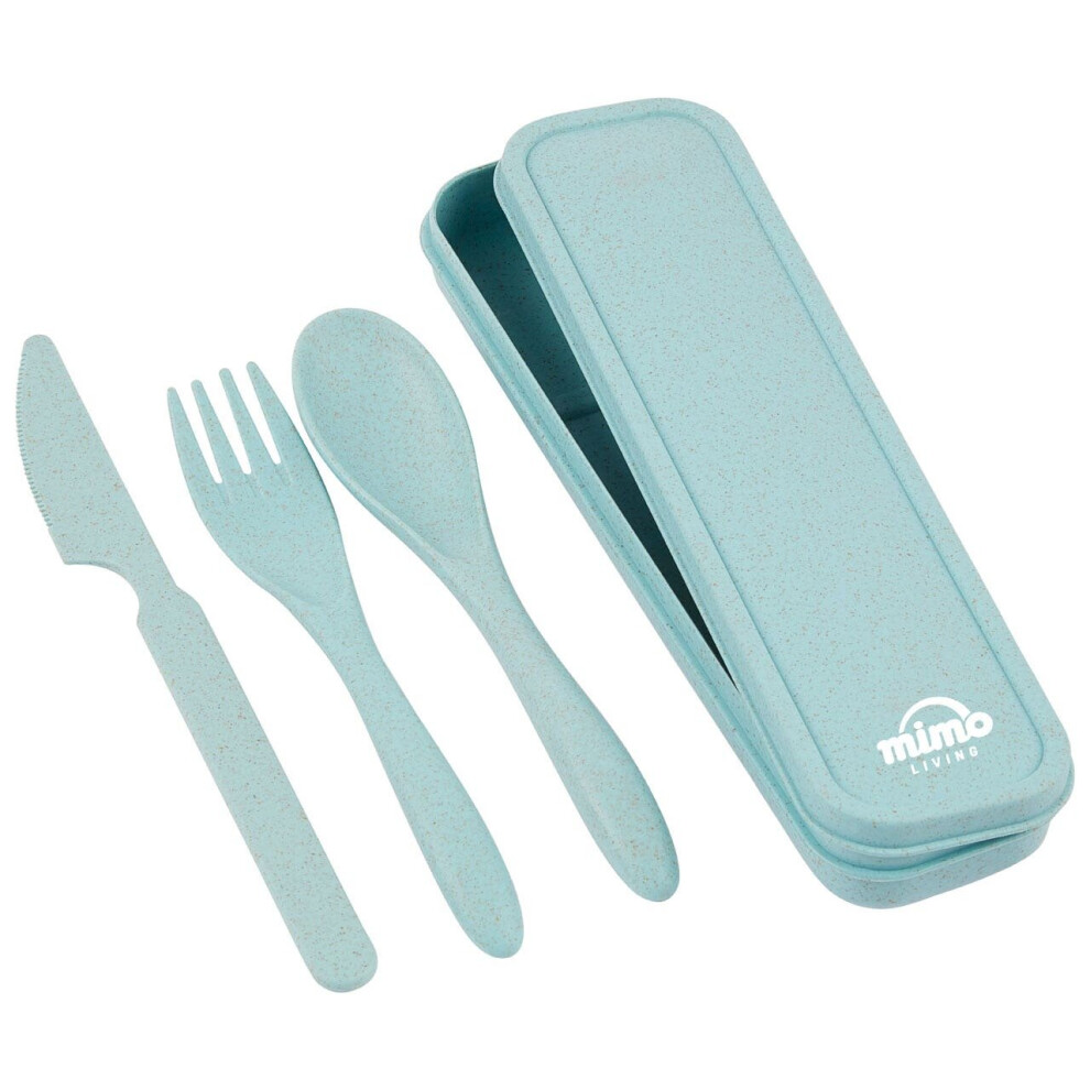 3 Pc Blue Wheat Straw Cutlery Set, Spoon and Fork Set, Natural Serving Fork and Spoon, Unique Cutlery Set
