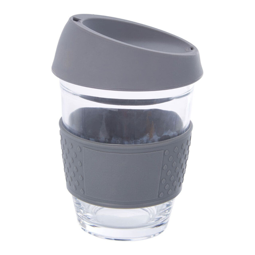 Premier Housewares Glass Mug With Silicone Lid, Glass Coffee Mug With Silicone Lid And Cork Wrap, Glass Mug With Lid Grey