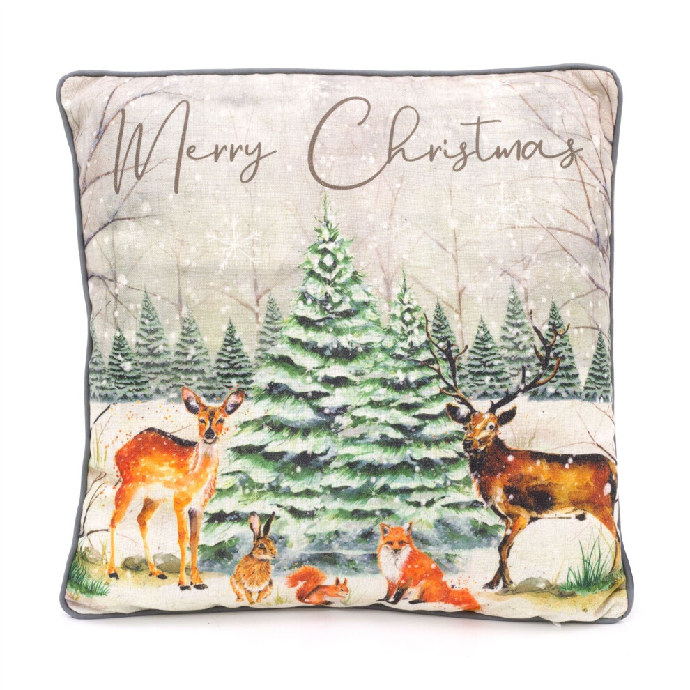 Carousel 38Cm Woodland Animal Christmas Scatter Cushion | Winter Fabric Filled Sofa Cushion | Festive Bed Throw Pillow With Cover