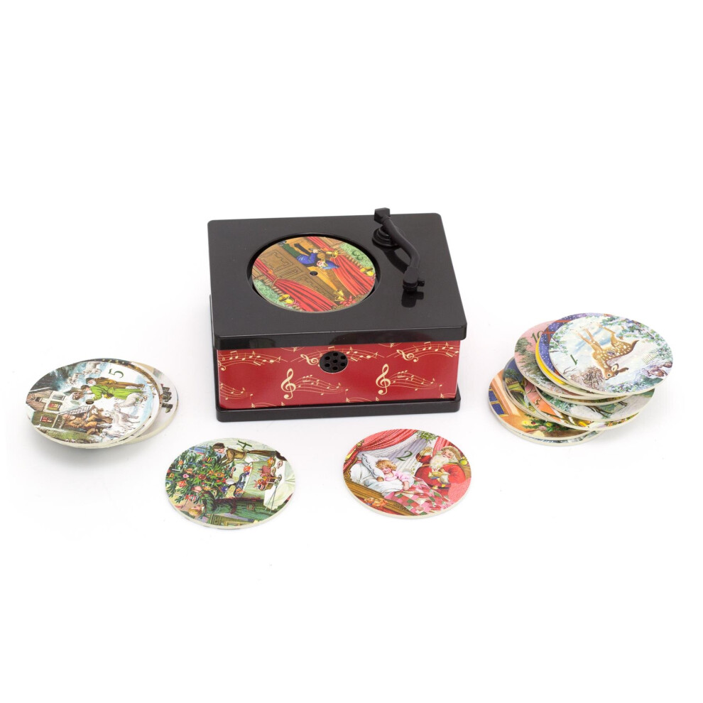 Carousel Vintage Style Mini Gramophone Musical Advent Calendar | Christmas Music Box Christmas Advent Calendar | 24 Christmas Carols Songs Phonograph