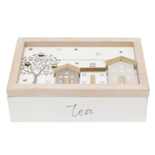 Shabby Chic House Design Wooden Tea Box Caddy 24x16cm | 6 Compartment Tea Bag Storage Box | Kitchen Organiser Tea Case