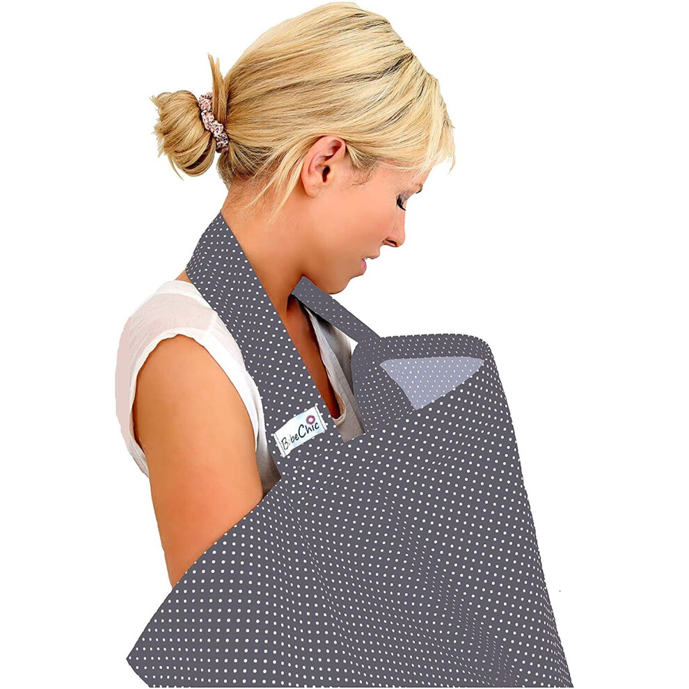 * Oeko-Tex Certified 100% Cotton * Breastfeeding Covers * Boned Nursing Tops - Slate Dot Grey/White Bebechic.uk