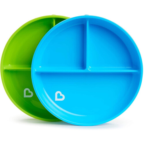 Munchkin Munchkin Stay Put Divided Plates, Blue/Green
