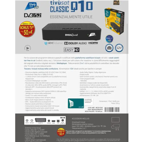 Tivusat Digiquest Classic Q10 HD Italian Decoder + ACTIVATED Smartcard 1