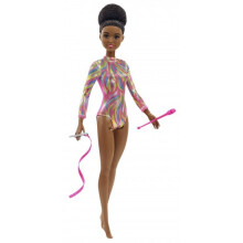 Barbie Bambola Ginnastica Ritmica Bruna (30 cm) con Body Metallico, 2 Bastoni e Nastro, Regalo per 3 Anni e Oltre