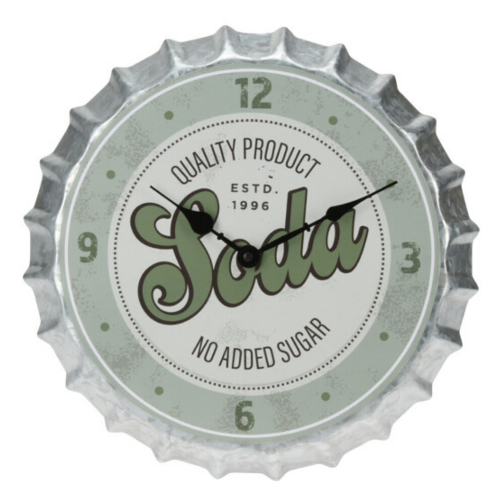 (Soda) 30cm Metal Bottle Top Cap Novelty Quirky Wall Clock Vintage Retro Mancave Pub