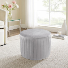 (Velvet Grey) Round Stool Dressing Table Pouffe Chair Vanity Footstool Guest Seat