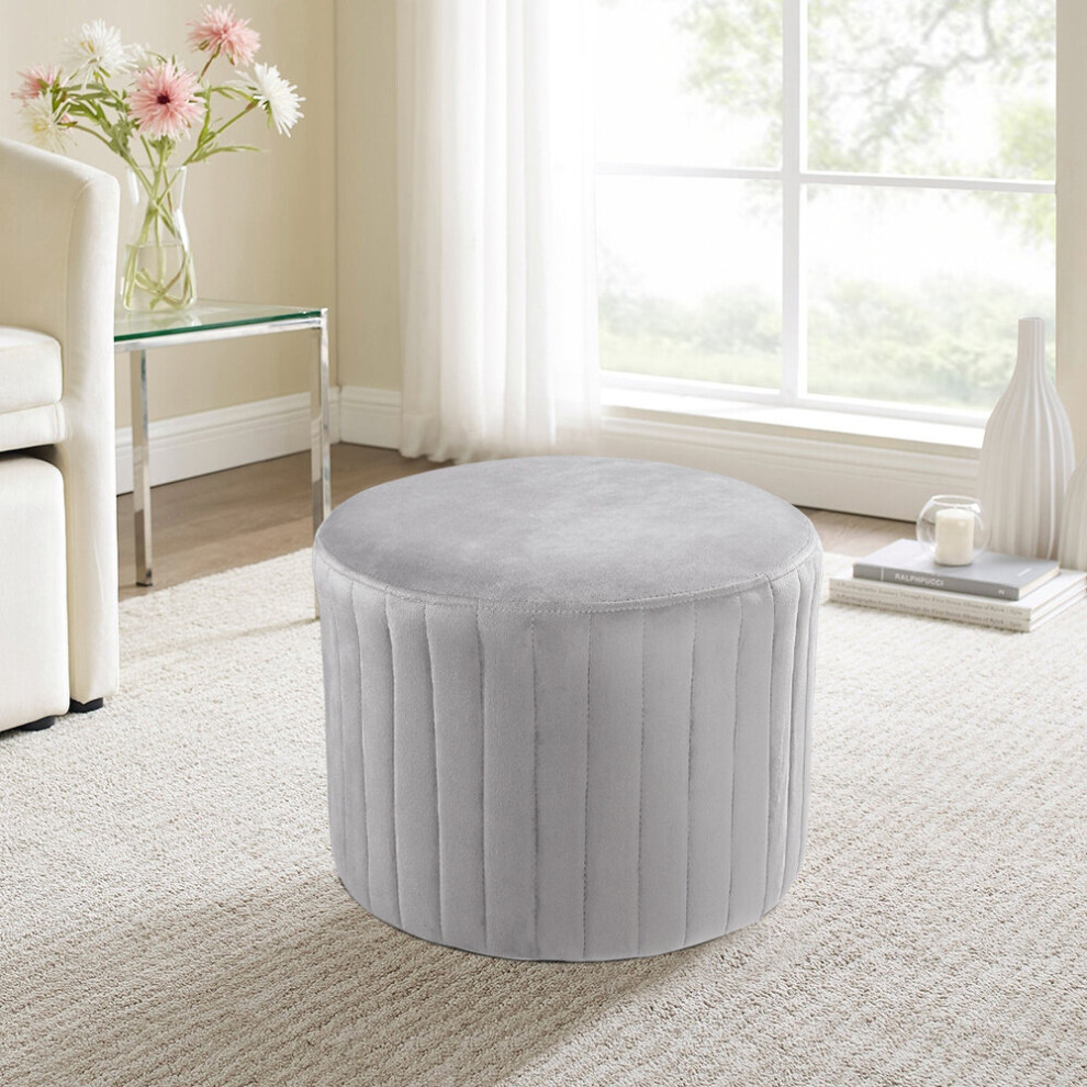 (Velvet Grey) Round Stool Dressing Table Pouffe Chair Vanity Footstool Guest Seat