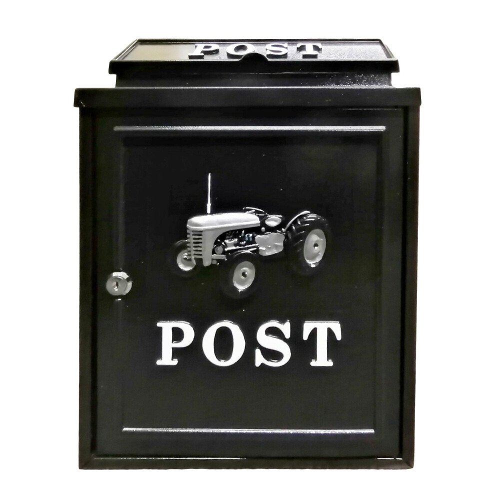 (Silver) Post Box Lockable Wall Mounted Tractor Design