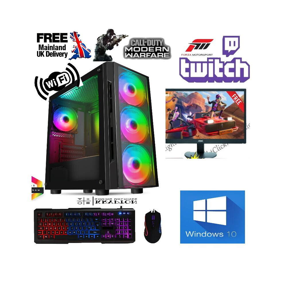 Fast Gaming Intel Quad Core i5 16GB PC Bundle & Speakers