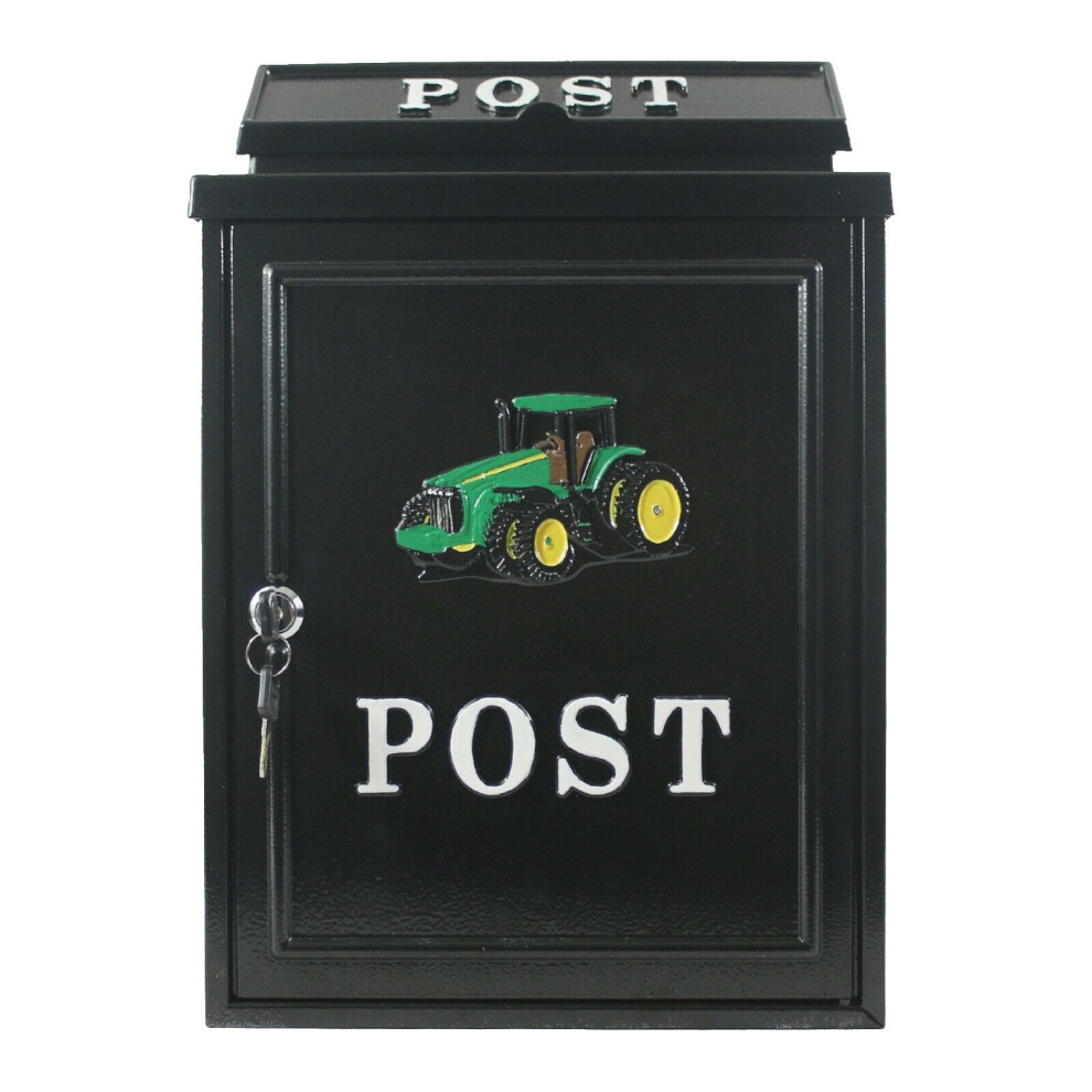 (Green) Post Box Lockable Wall Mounted Tractor Design