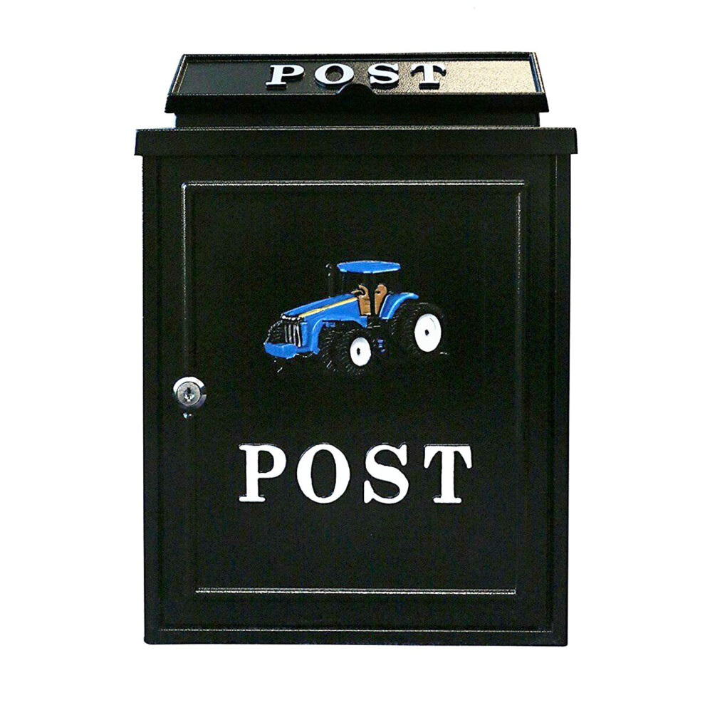 (Blue) Post Box Lockable Wall Mounted Tractor Design