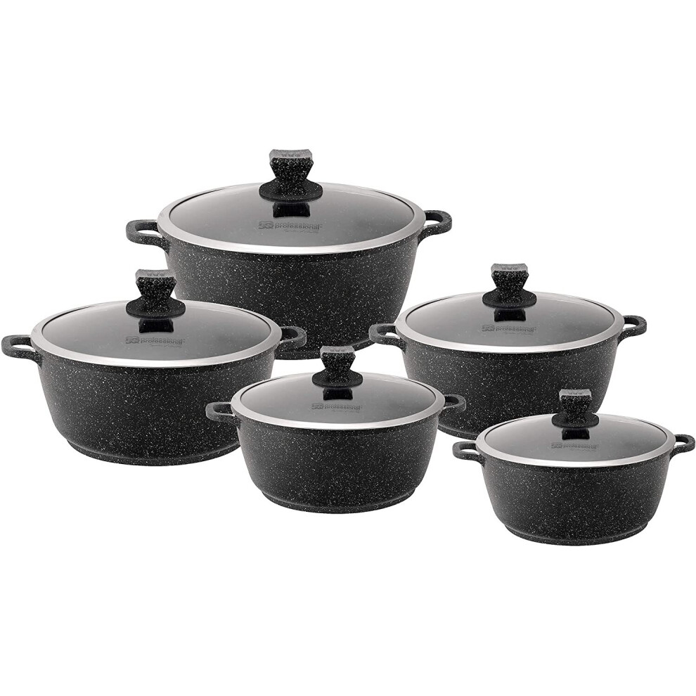 (Black) SQ Professional Nea Marbell 5pc Die-Cast Non-Stick Stockpot Set