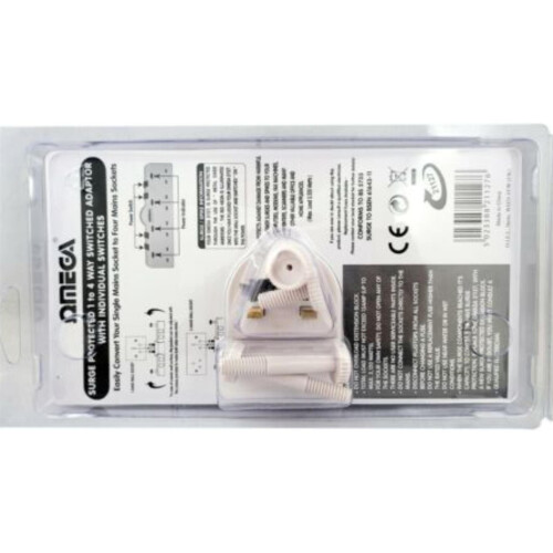 Omega 21127 4 Way Gang Adaptor Surge Protected Wall Switch Socket, 13A 2
