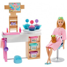 Barbie Spa Dag Leksak Set med Blond Docka & 10+ Tillbehör Inkl. Valp, Spa Station, Ansiktsmaskform & Deg