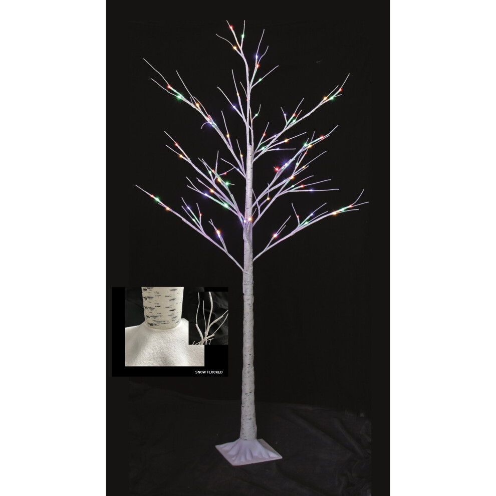 (1.2m / 48LEDs, Multicolour) SnowTime Christmas Outdoor LED Birch Tree Flocked