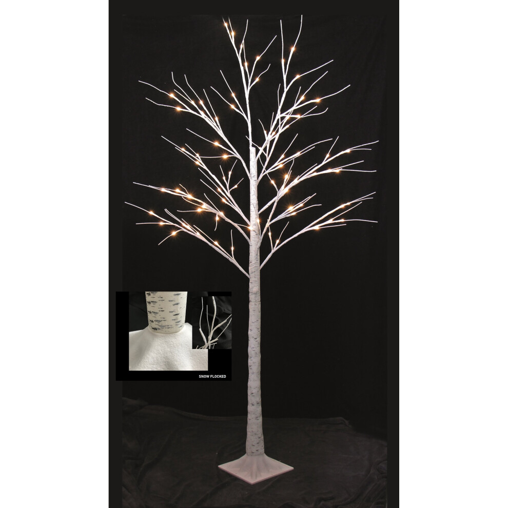 (1.5m / 64LEDs, Warm White) SnowTime Christmas Outdoor LED Birch Tree Flocked