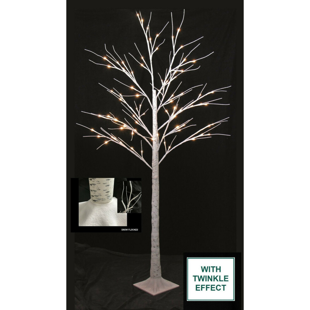 Snow Time (1.8M / 80Leds, Twinkle Warm ) Snowtime Christmas Outdoor Led Birch Tree Flocked White