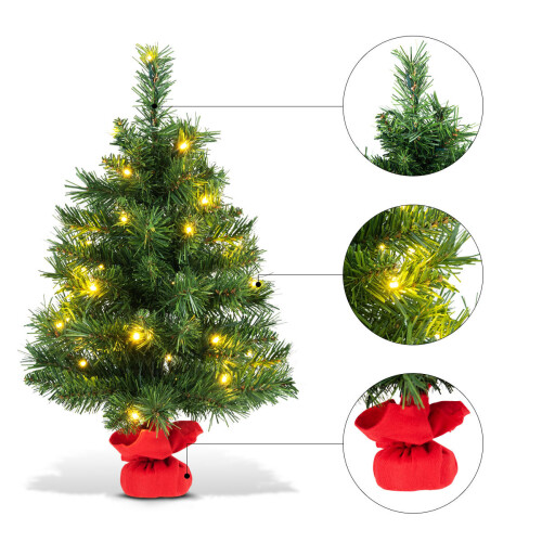 Gymax 60CM Mini Artificial Christmas Tree Tabletop Xmas Trees LED Light Indoor 2